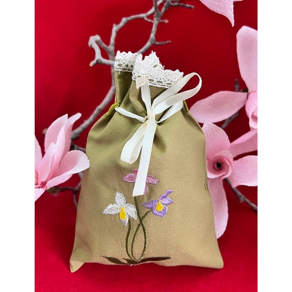 SIX Embroidered Drawstring Bags, Cloth drawstring bags, Small Cloth Pouches - Picture 1 of 5
